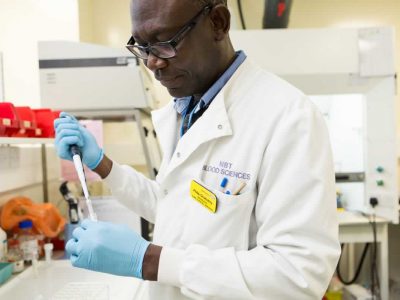A man working in a pathology lab at Southmead Hospital Bristol
