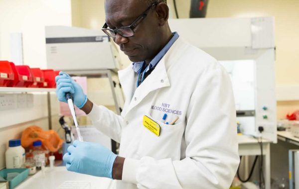 A man working in a pathology lab at Southmead Hospital Bristol