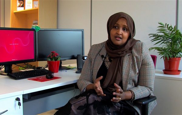 Nura Aabe being interviewed for the short film Overcoming Barriers