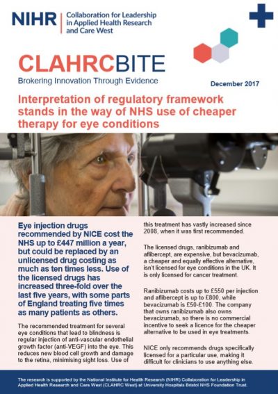 Interpretation of regulatory framework stands in the way of NHS use of cheaper therapy for eye conditions