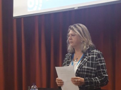 Patient volunteer Sue Watkins speaking at the British Pain Society Conference 2019