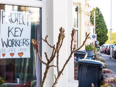 A Bristol house with a sign protesting the lack of PPE during the coronavirus pandemic