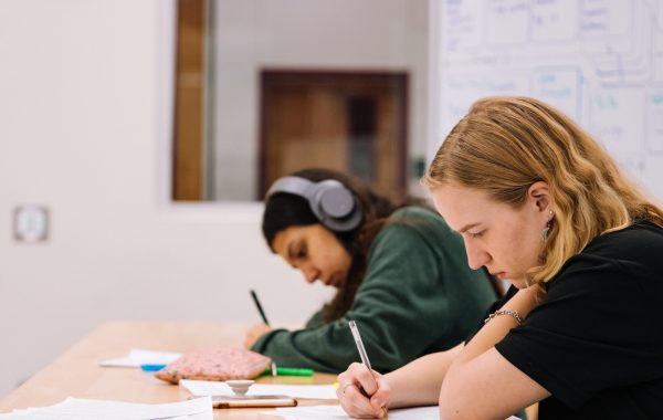 Teenage girls studying