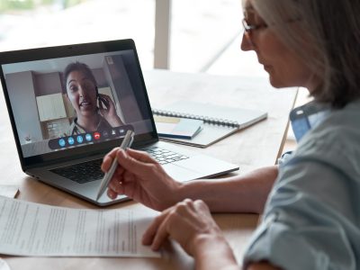 Two women on a work video call