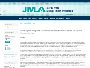 Building capacity among health care librarians to teach evidence-based practice paper screenshot