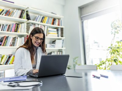 A doctor in a medical library