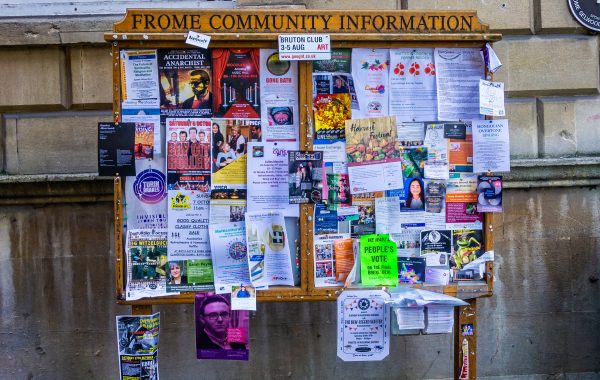 A community noticeboard in Frome, Somerset