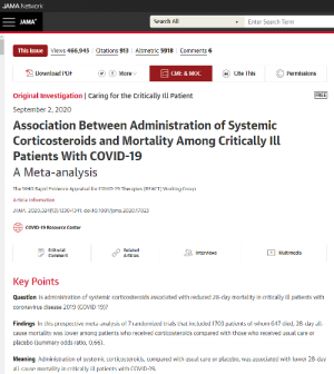 Screen shot of the JAMA paper looking at the use of corticosteroids to treat covid