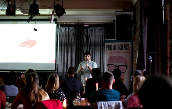 Carlos Sillero presents at Pint of Science 2022 at the Greenbank
