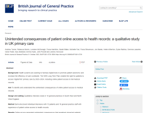Screen shot of the DECODE project paper about patient access to digital health records