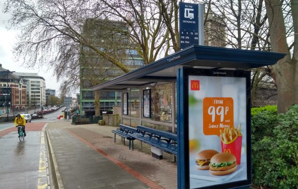 An advert for high fat, salt and sugar foods and drinks in Bristol