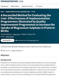 Screenshot of the paper A Reconciled Method for Evaluating the Cost-Effectiveness of Implementation Programmes: Illustrated by Quality Improvement Programmes to Increase the Uptake of Magnesium Sulphate in Preterm Births