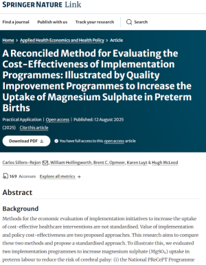 Screenshot of the paper A Reconciled Method for Evaluating the Cost-Effectiveness of Implementation Programmes: Illustrated by Quality Improvement Programmes to Increase the Uptake of Magnesium Sulphate in Preterm Births