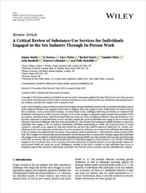 Screenshot of the research paper on substance-Use services for individuals engaged in the sex industry
