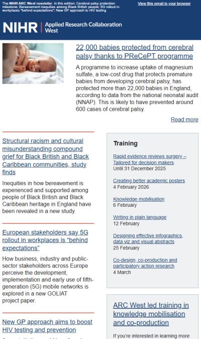 Screenshot of December newsletter