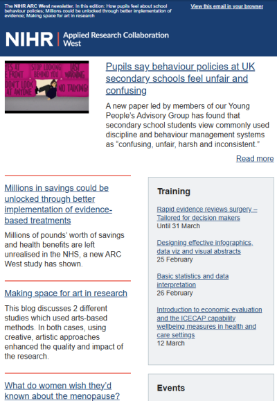 Screen shot of the January newsletter